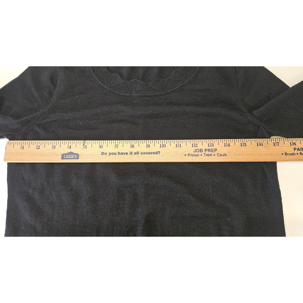 Talbots Pure Merino Wool Sweater Womens MP Black Scalloped Neck Fine Knit Luxe - Picture 4 of 6